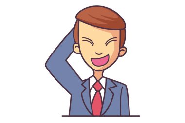 Vektör karikatür çizim. Şirin işadamı çocuktur el kafasına. Beyaz arka plan üzerinde izole.