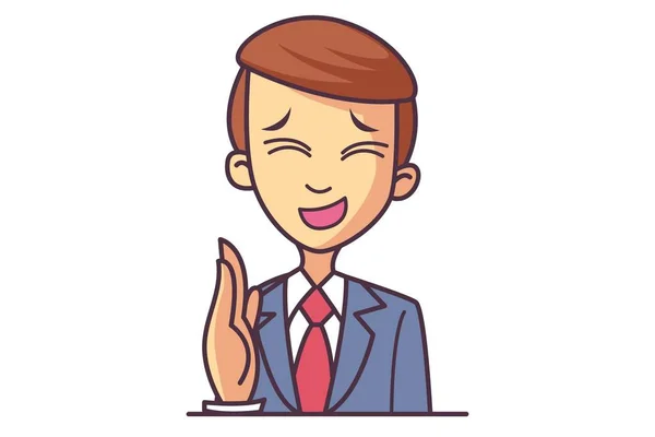 Διάνυσμα Καρτούν Εικονογράφηση Επιχειρηματίας Χαριτωμένο Αγόρι Δείχνει Χέρι Απομονωμένα Λευκό — Διανυσματικό Αρχείο