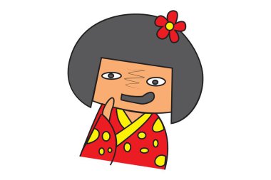 Vektör karikatür çizim şirin Çinli kız düşünüyorum. Beyaz arka plan üzerinde izole.