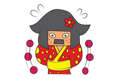 Vektör karikatür çizim şirin Çinli kız. Beyaz arka plan üzerinde izole.