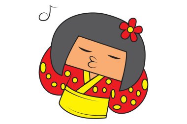 Vektör karikatür çizim ıslık şirin Çinli kız. Beyaz arka plan üzerinde izole.