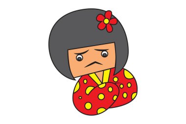 Vektör karikatür çizim şirin Çinli Kız üzgün. Beyaz arka plan üzerinde izole.