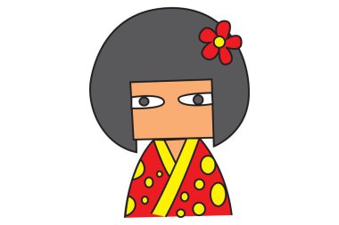 Vektör karikatür çizim şirin Çinli kız. Beyaz arka plan üzerinde izole.