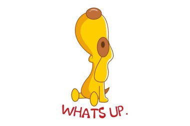 Vector cartoon illustration of cute dog saying whats up.Isolated on white background. clipart