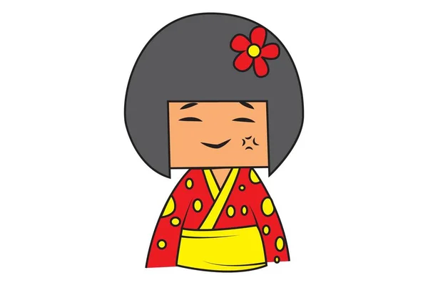 Векторная Карикатурная Иллюстрация Симпатичной Китайской Девушки — стоковый вектор
