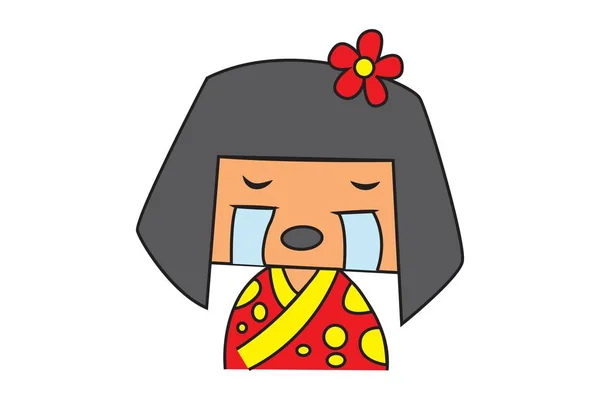 Ilustración Dibujos Animados Vectorial Linda Chica China Llorando Aislado Sobre — Vector de stock