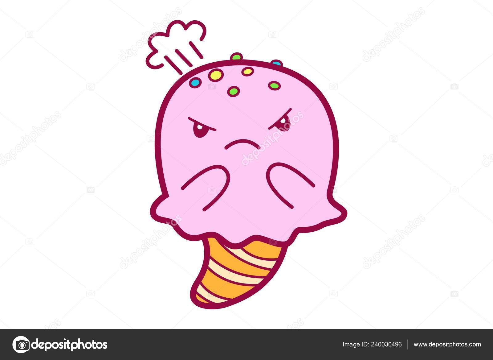 Vector Cartoon Illustration Ice Cream Angry Isolated White Background