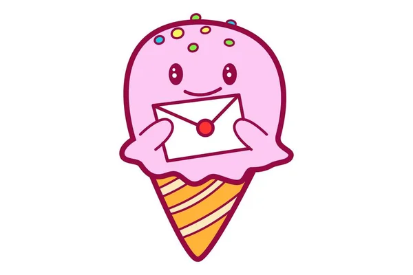 Ilustración Dibujos Animados Vectorial Helado Lindo Con Carta Aislado Sobre — Archivo Imágenes Vectoriales