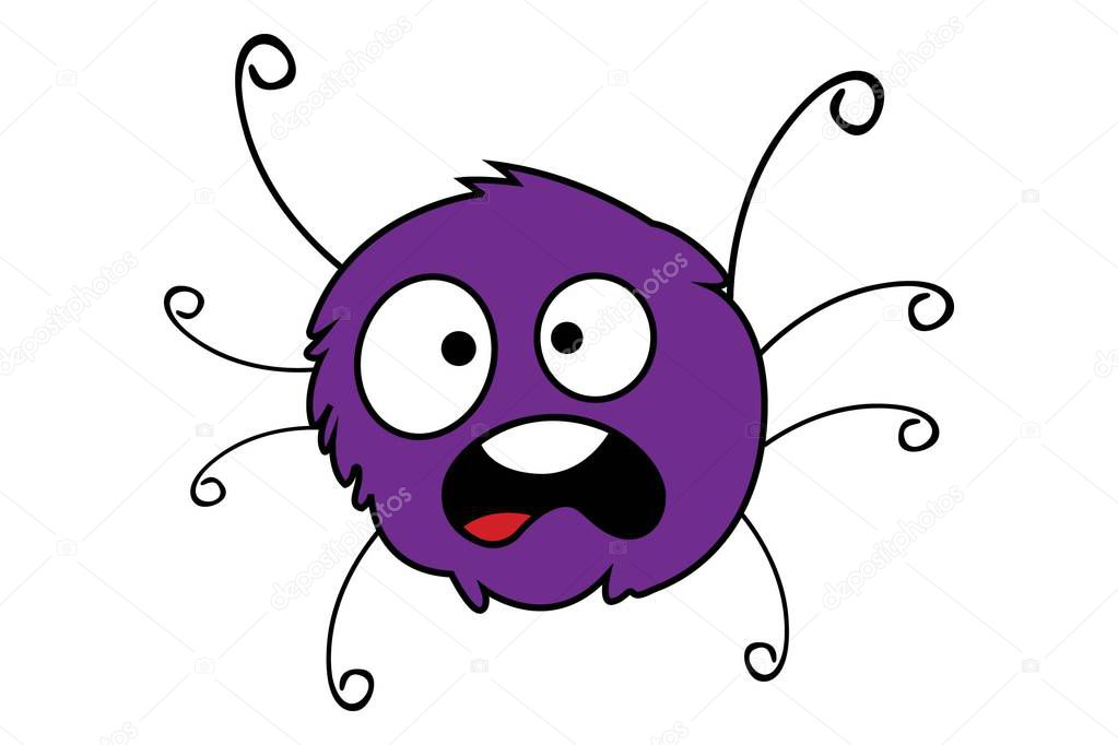 Vector cartoon illustration of cute spider scared. Isolated on white background.