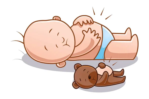 Ilustración Dibujos Animados Vectoriales Lindo Bebé Oso Peluche Está Durmiendo — Vector de stock