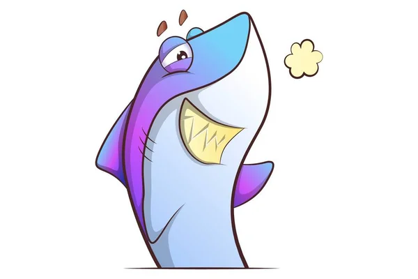 向量动画片例证 可爱的鲨鱼生气 隔离在白色背景上 — 图库矢量图片
