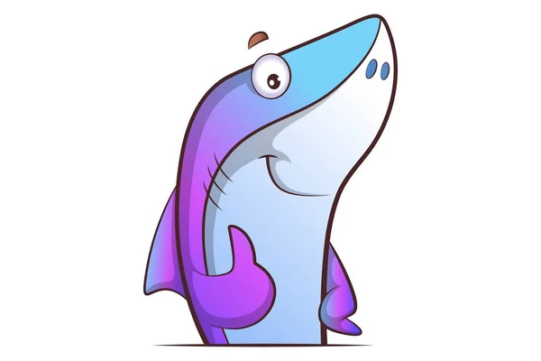 矢量卡通插图可爱的鲨鱼显示竖起大拇指 隔离在白色背景上 — 图库矢量图片