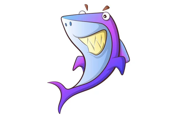 Ilustración Dibujos Animados Vectorial Tiburón Lindo Aislado Sobre Fondo Blanco — Vector de stock