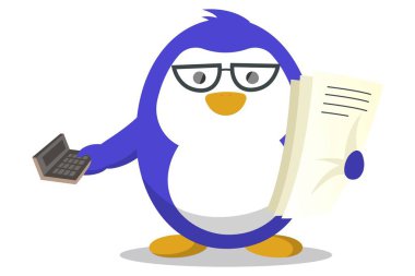 Vektör karikatür çizim. Sevimli penguen gözlük takıyorum. Beyaz arka plan üzerinde izole.