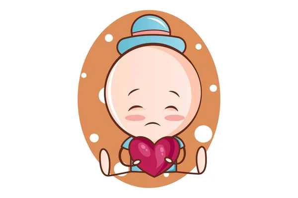 Vector Cartoon Illustration Cute Sardar Baby Sad Sitting Heart Shape — Stock Vector