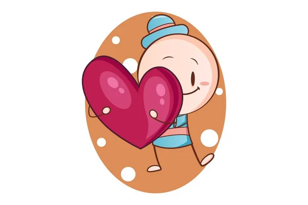 Ilustración Dibujos Animados Vectorial Lindo Sardar Bebé Sosteniendo Corazón Mano — Vector de stock