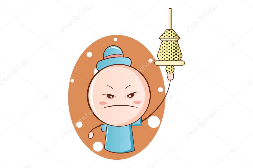 Vector cartoon illustration.Cute sardar baby is ringing the bell. Isolated on white background.