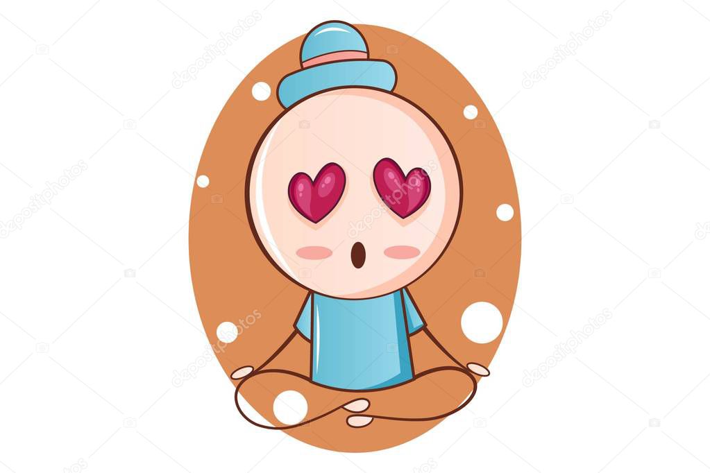 Vector cartoon illustration. Cute Punjabi baby is sitting with cross legs and doing yoga. Isolated on white background.