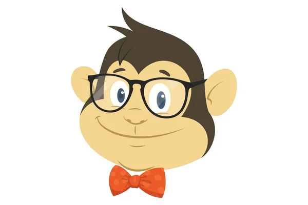 向量动画片例证 可爱的猴子戴着眼镜和领带 隔离在白色背景上 — 图库矢量图片