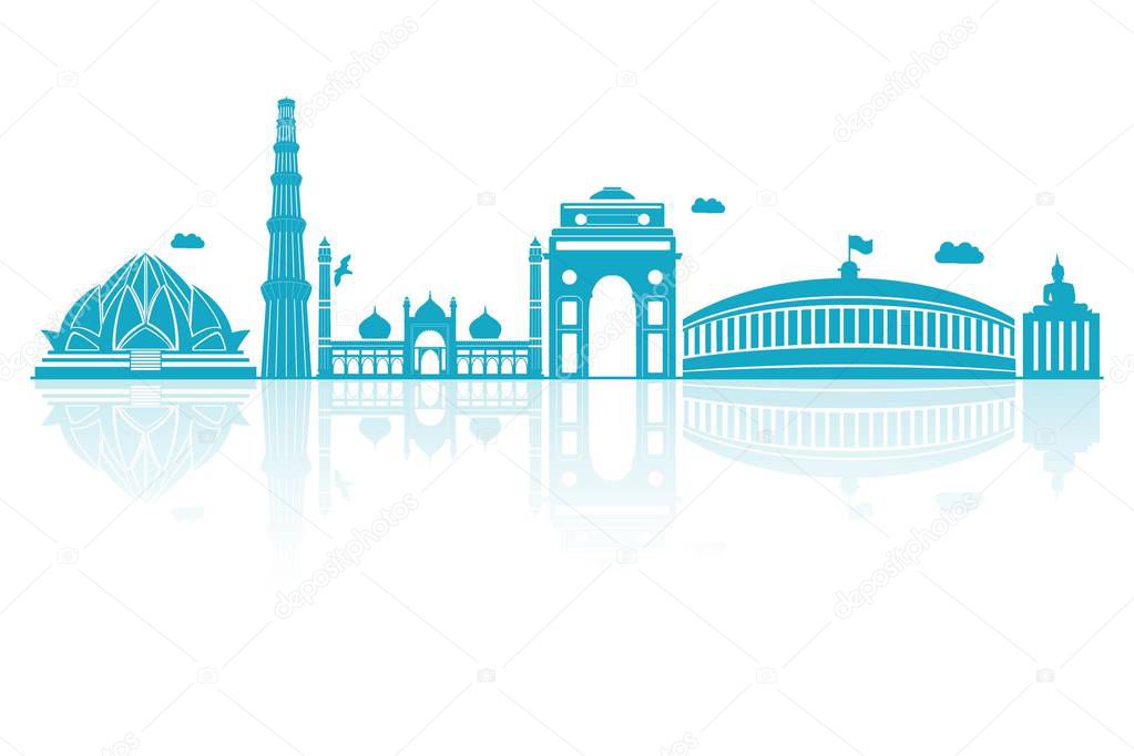 Vector illustration. Delhi skyline detailed silhouette.