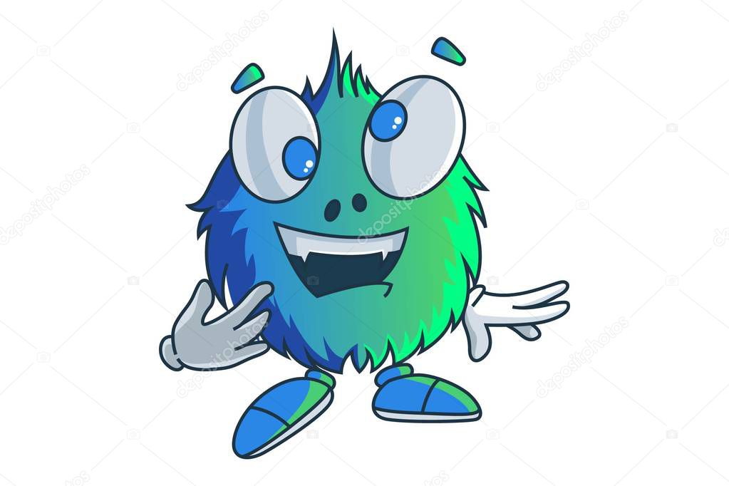 Cute monster confused. Vector illustration. Isolated on white background.