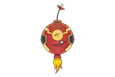 Sevimli demir Robot kırpan göz. Vektör çizim. Beyaz arka plan üzerinde izole.