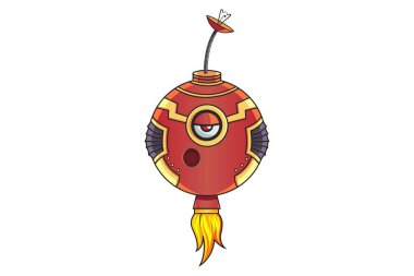 Sevimli demir Robot sıkılmış. Vektör çizim. Beyaz arka plan üzerinde izole.