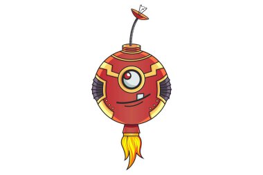 Sevimli demir Robot üzgün. Vektör çizim. Beyaz arka plan üzerinde izole.