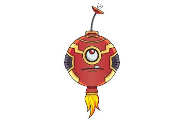 Sevimli demir Robot üzücü. Vektör çizim. Beyaz arka plan üzerinde izole.