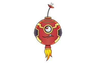 Sevimli demir Robot düşünüyor. Vektör çizim. Beyaz arka plan üzerinde izole.