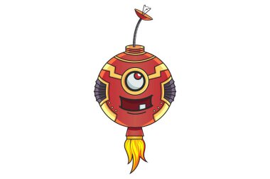 Sevimli demir Robot gülüyor. Vektör çizim. Beyaz arka plan üzerinde izole.