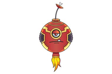 Sevimli demir Robot üzücü. Vektör çizim. Beyaz arka plan üzerinde izole.