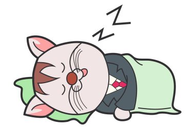 Vektör karikatür çizim şirin kedi uyuyor. Beyaz arka plan üzerinde izole.