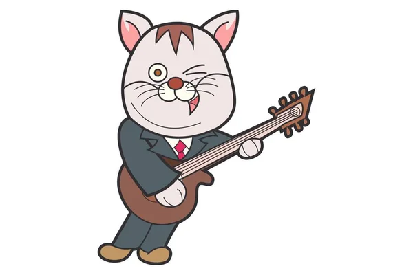 Vector Desenho Animado Ilustração Gato Bonito Tocando Guitarra Isolado Sobre —  Vetores de Stock
