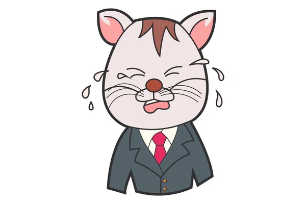 Vektorové Ilustrace Kreslené Roztomilý Kočka Pláče Izolované Bílém Pozadí — Stockový vektor