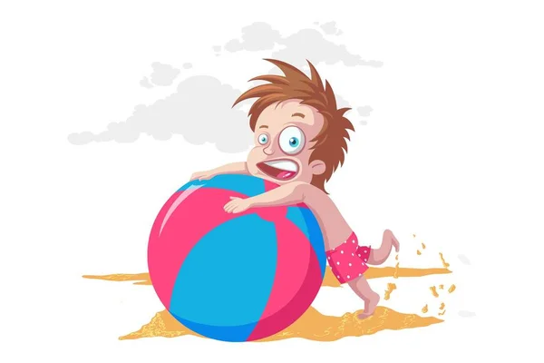 Cute Boy Playing Swim Pool Ball Vector Illustration Isolated White — Stock Vector