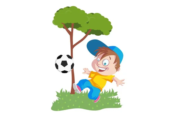 Joli Garçon Jouant Football Illustration Vectorielle Isolé Sur Fond Blanc — Image vectorielle