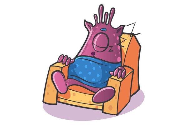 Векторная иллюстрация профессионального монстра спящего на диване. Изолированный на белом фоне. Векторная иллюстрация монстра. Изолированный на белом фоне.
.