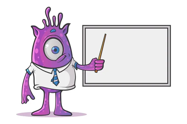 stock vector Vector illustration of Professional Purple Monster teaching on the white board. Isolated on white background.