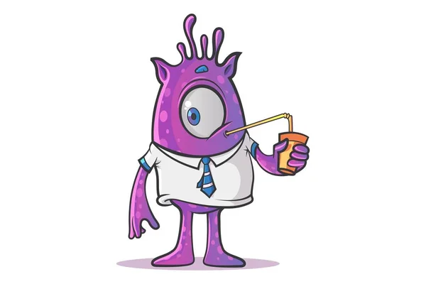 Векторная Иллюстрация Фиолетового Напитка Пьющего Сок Соломкой Белом Фоне — стоковый вектор