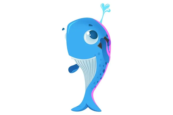 Ilustración Dibujos Animados Vectoriales Peces Azules Hablando Por Teléfono Aislado — Vector de stock