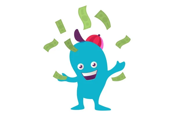 Εικονογράφηση Διάνυσμα Χαριτωμένο Μπλε Τέρας Ντους Χρήματα Πέρα Από Τον — Διανυσματικό Αρχείο