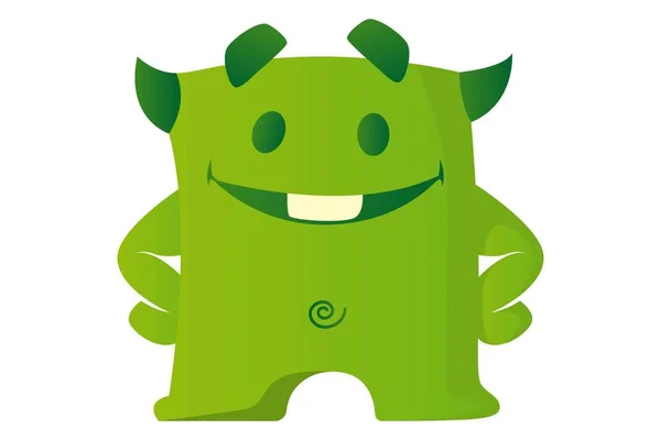 Cute Green Monster Happy Vector Cartoon Illustration Isolated White Background — Stock Vector