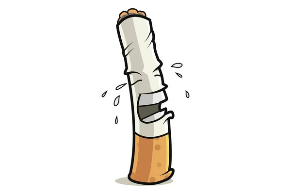 Ilustração Dos Desenhos Animados Vetoriais Cigarro Está Chorando Isolado Sobre — Vetor de Stock