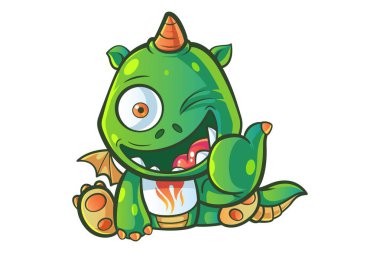 Şirin Bebek ejderha vektör karikatür çizim başparmak gösteriyor. Beyaz arka plan üzerinde izole.