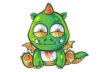 Şirin Bebek ejderha vektör karikatür çizim oturuyor. Beyaz arka plan üzerinde izole.
