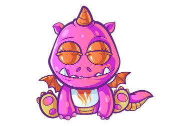 Sevimli kız bebek ejderha vektör karikatür çizim mutludur. Beyaz arka plan üzerinde izole.