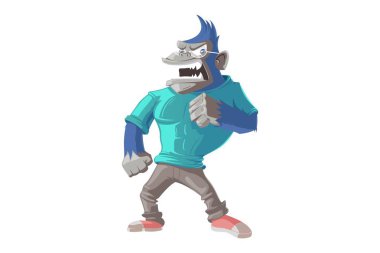 Vektör karikatür çizim. Şirin goril kızgındır. Beyaz arka plan üzerinde izole.