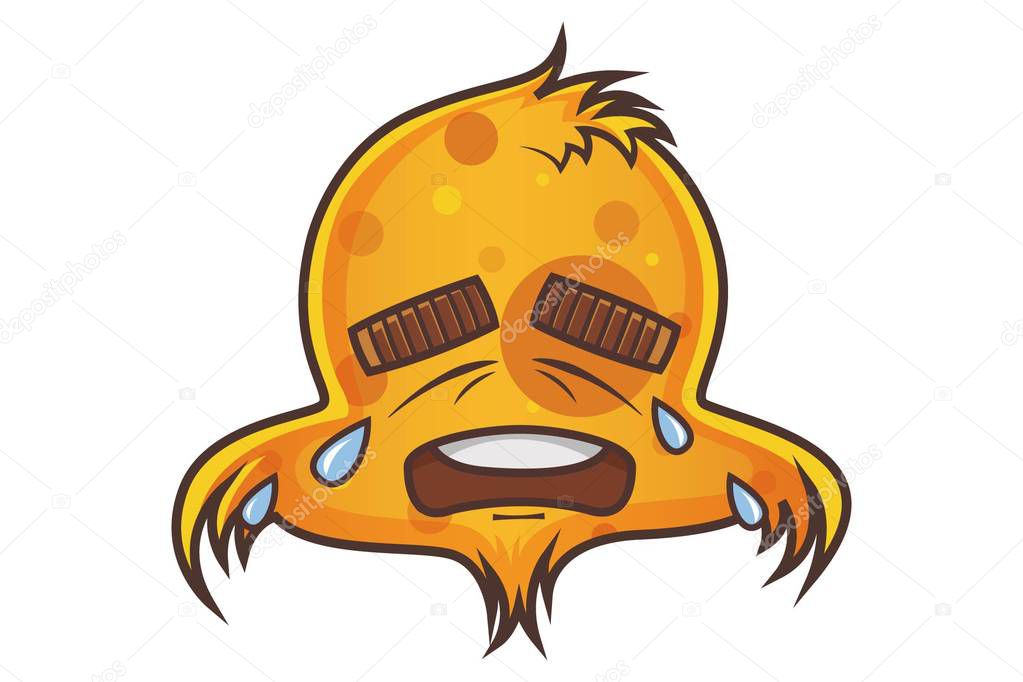 Vector cartoon illustration of cute yellow bird emoji is crying  .Isolated on white background.