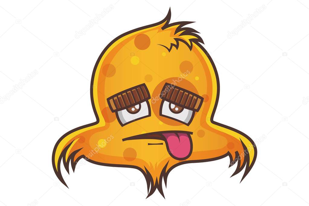 Vector cartoon illustration of cute yellow bird emoji sad and showing tongue .Isolated on white background.